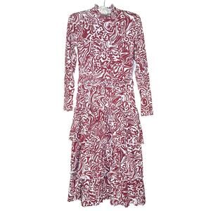 Amour Vert “Sicily Reverie” Rust & White Stretchy Mock Neck Knit Dress XS